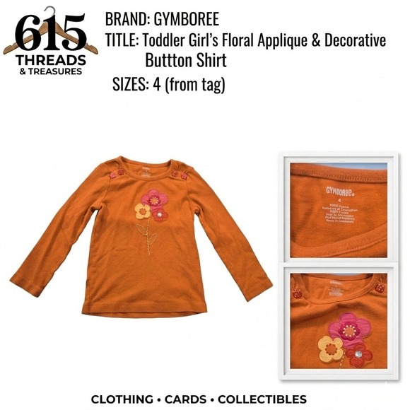 Gymboree Other - Gymboree Toddler Girls Orange Floral Applique Long Sleeve Cotton Shirt Size 4